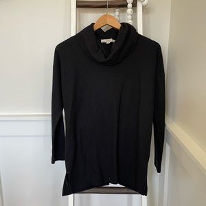LOFT black waffle knit cowl neck sweater, size Small